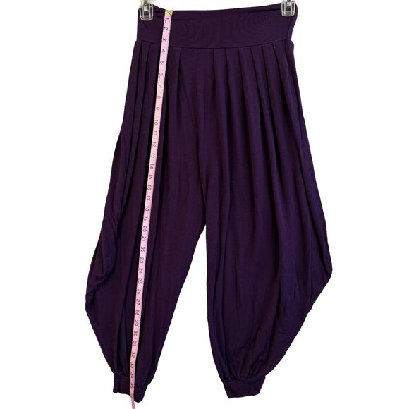 BOHO Harem Pants Purple Pleated Drop Crotch Elastic Waist Yoga Lounge S/M - Picture 5 of 8
